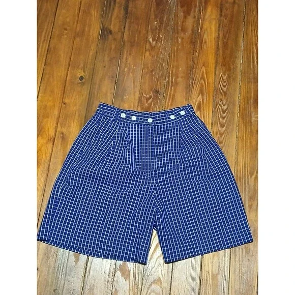 VINTAGE David Brooks Petites Beremuda Blue/White Check Pattern shorts 6P - Picture 2 of 7